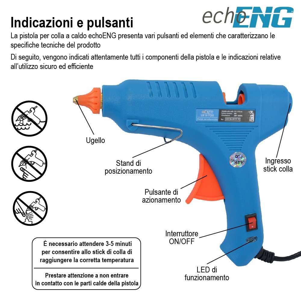 Pistola colla a caldo 60W + 24 stick di colla - echoENG UM 90 PC06