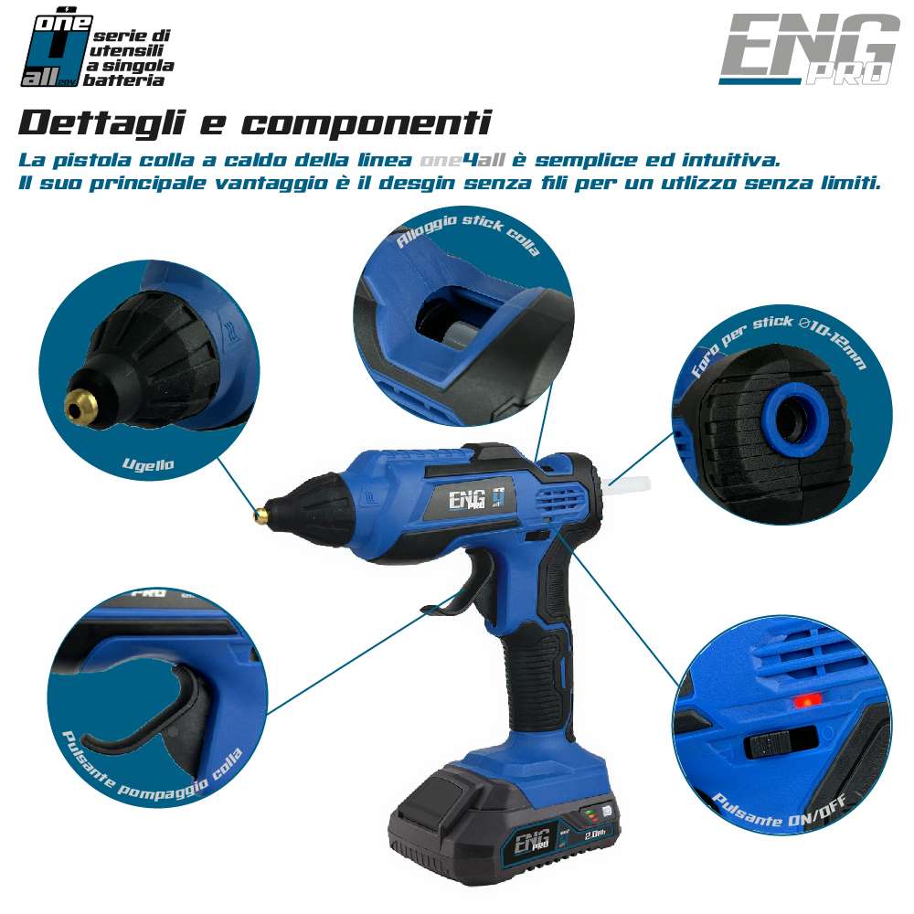 Pistola per colla a caldo ENG PRO Linea professionale a batteria ONE4ALL 20V Corpo Macchina