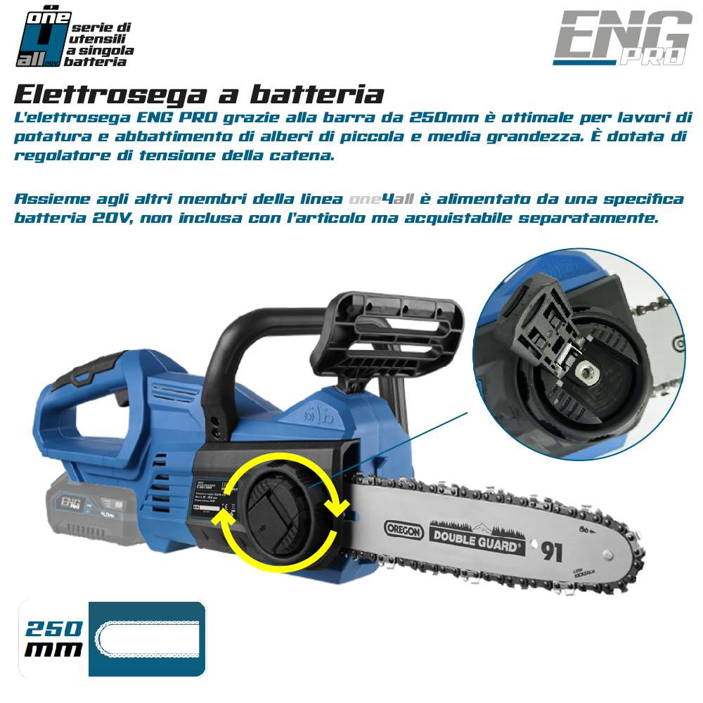 Motosega a batteria 250 mm - Linea professionale ONE4ALL 20V ENGPRO 1B20-ES00
