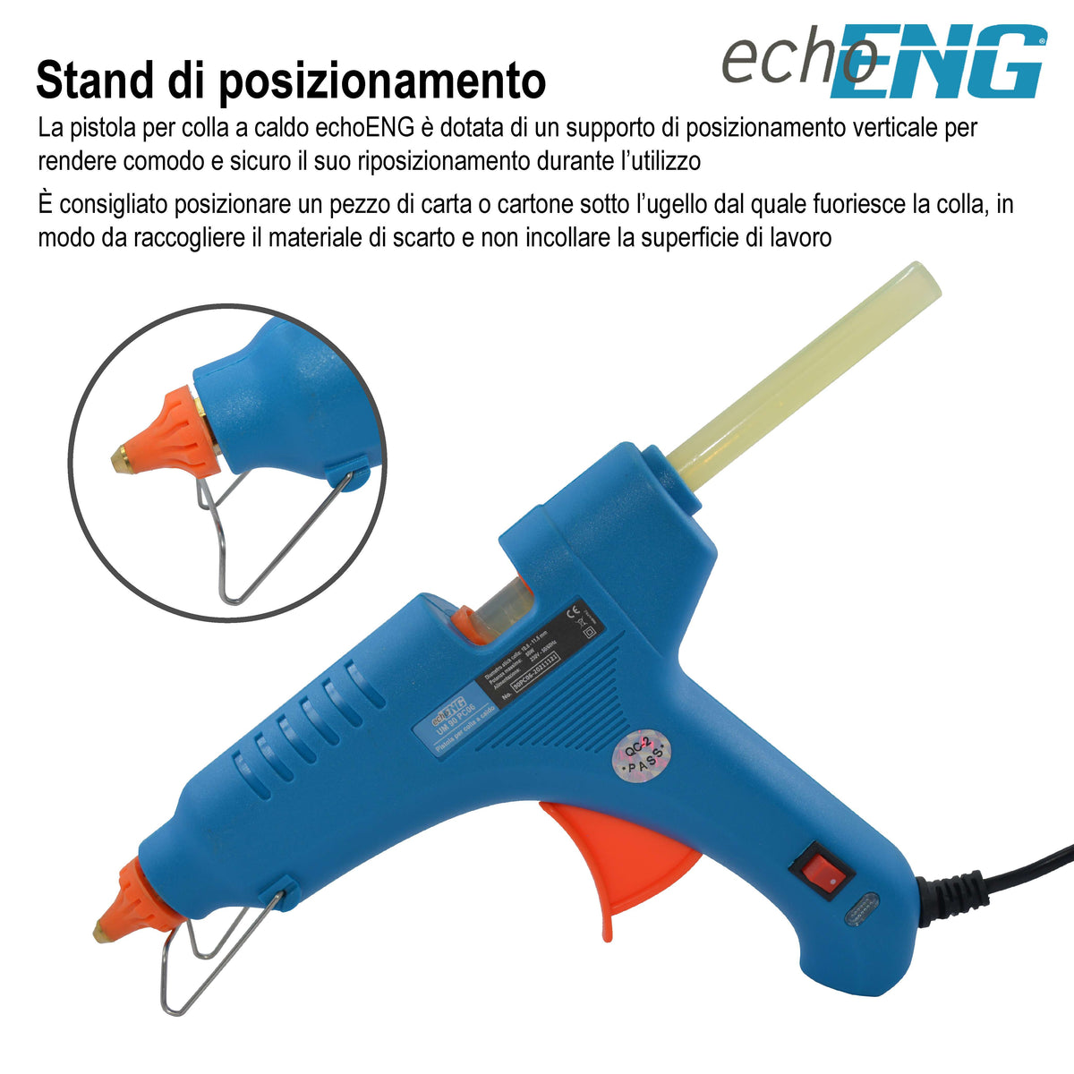 Pistola colla a caldo 60W + 24 stick di colla - echoENG UM 90 PC06