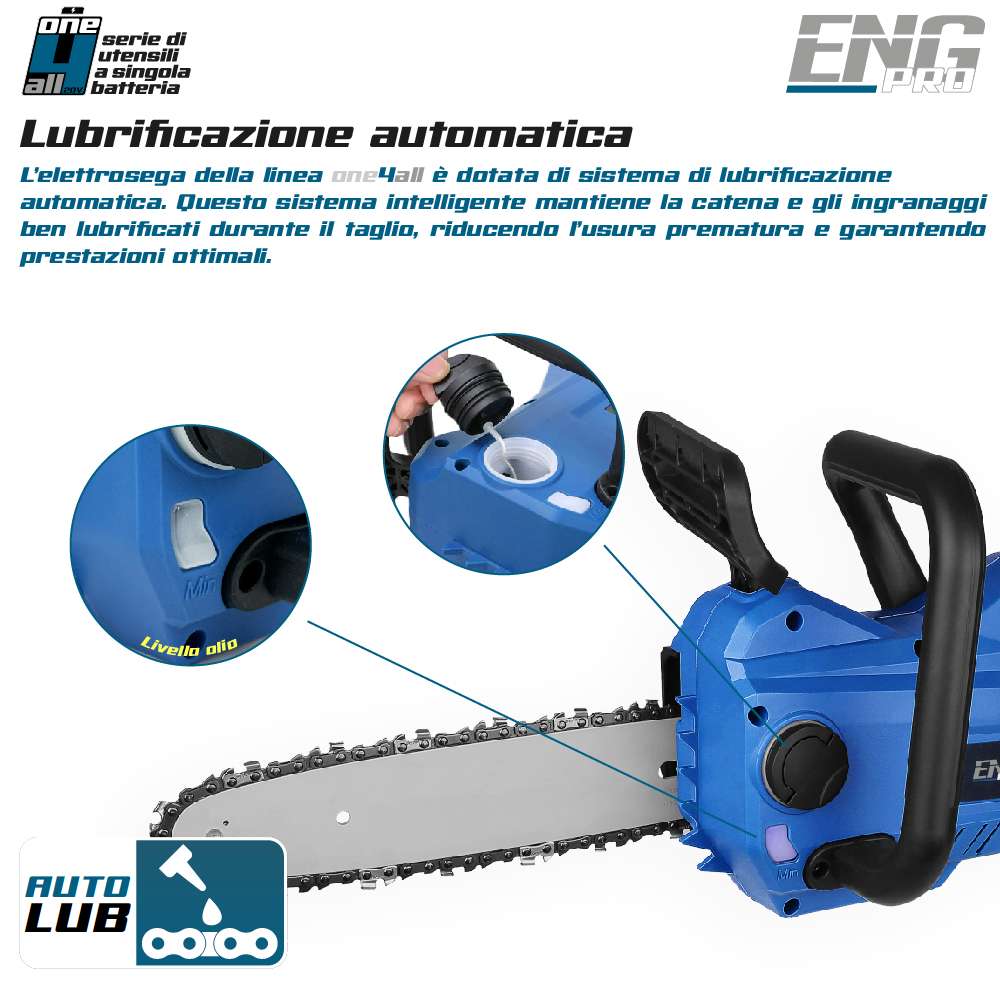 Motosega a batteria 250 mm - Linea professionale ONE4ALL 20V ENGPRO 1B20-ES00