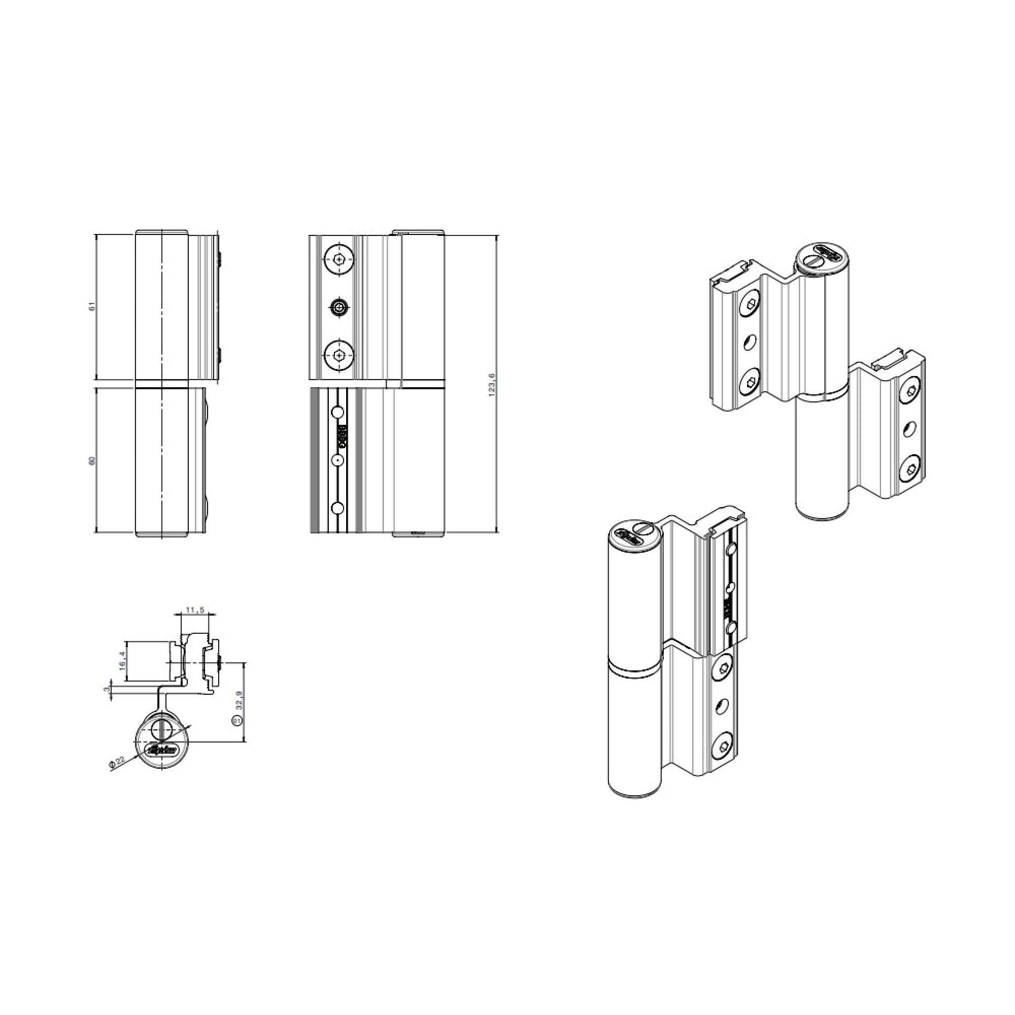 Cerniera Monza a due ali per terza anta per profili a Camera Europea - Fapim 5672T