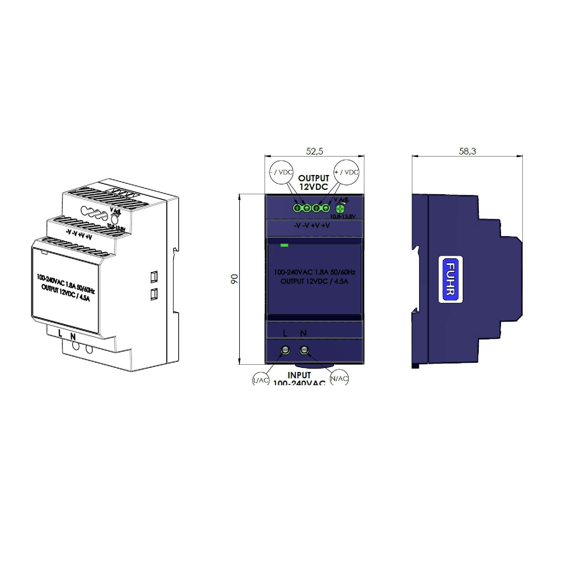 Alimentatore 12VDC/4,5A - FUHR VNZT80345