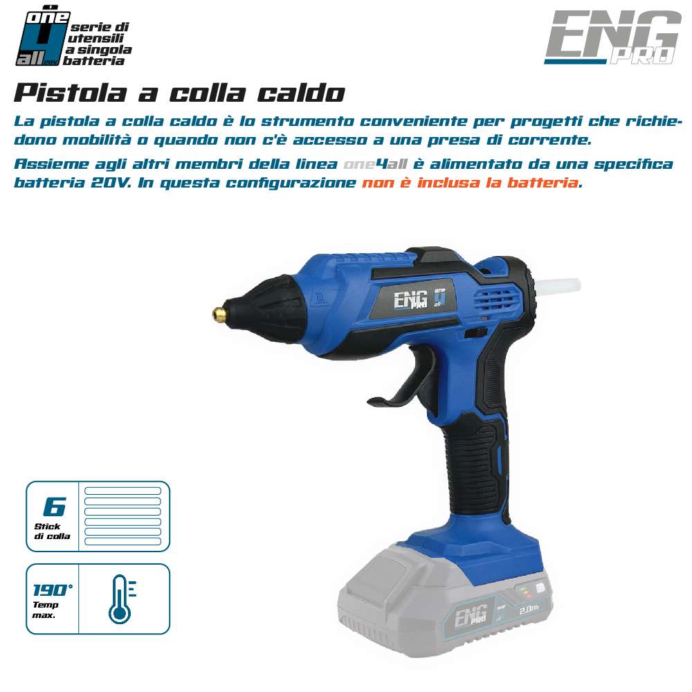 Pistola per colla a caldo ENG PRO Linea professionale a batteria ONE4ALL 20V Corpo Macchina