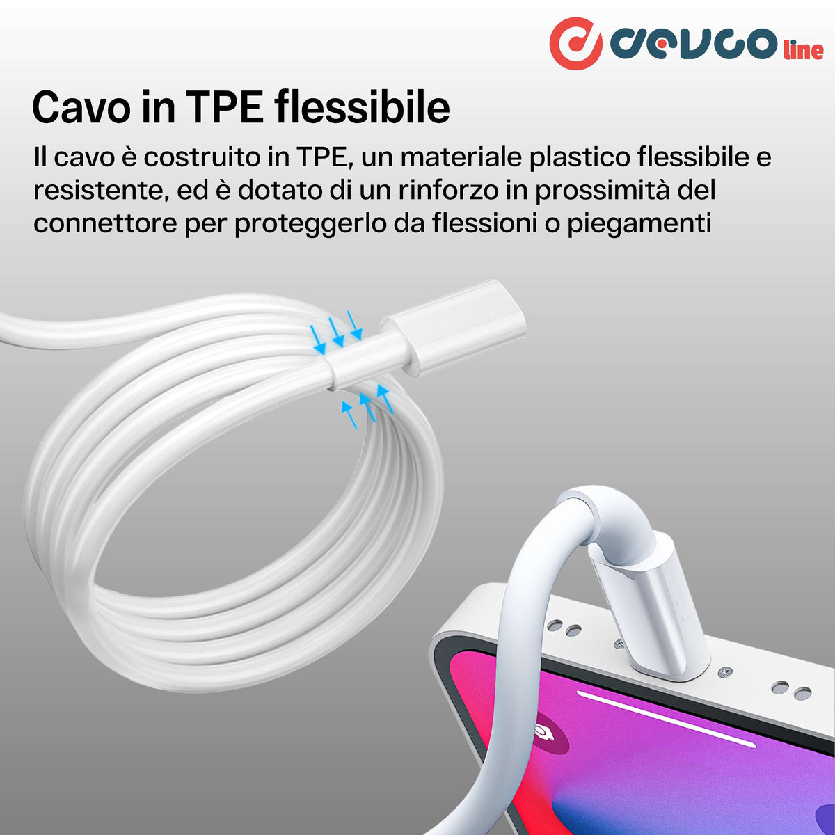 Cavo USB connettore compatibile con iPhone e USB-C 1 metro DEVCOline AT CR IPC1